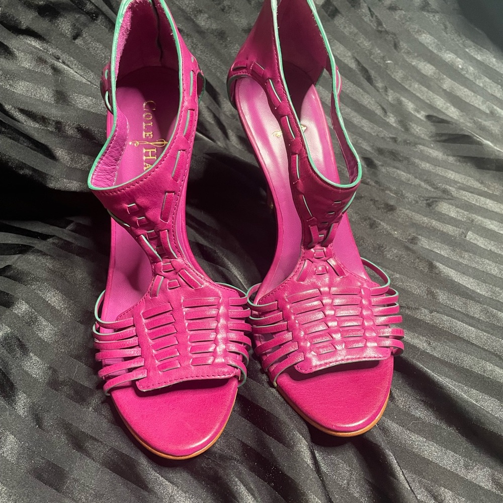 Magenta and blue strappy Cole Haan heels NWT